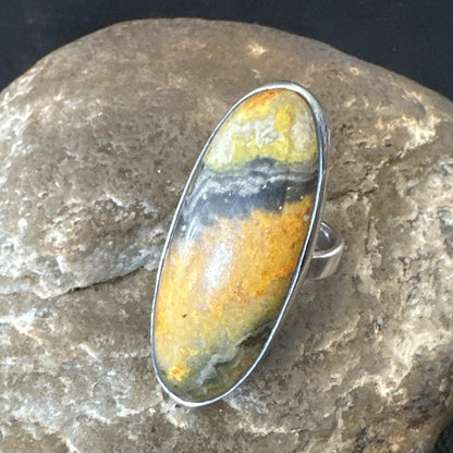 Yellow BumbleBee Jasper Navajo Sterling Silver Ring Size 7 18680