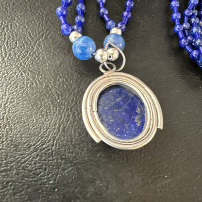 Sterling Silver Navajo Blue Lapis Mens Pendant Necklace Earrings 22” 15539