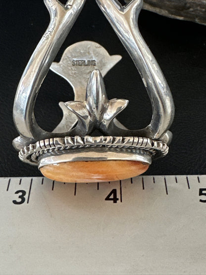 Orange Spiny Oyster Navajo Sterling Silver Cuff Bracelet 17703