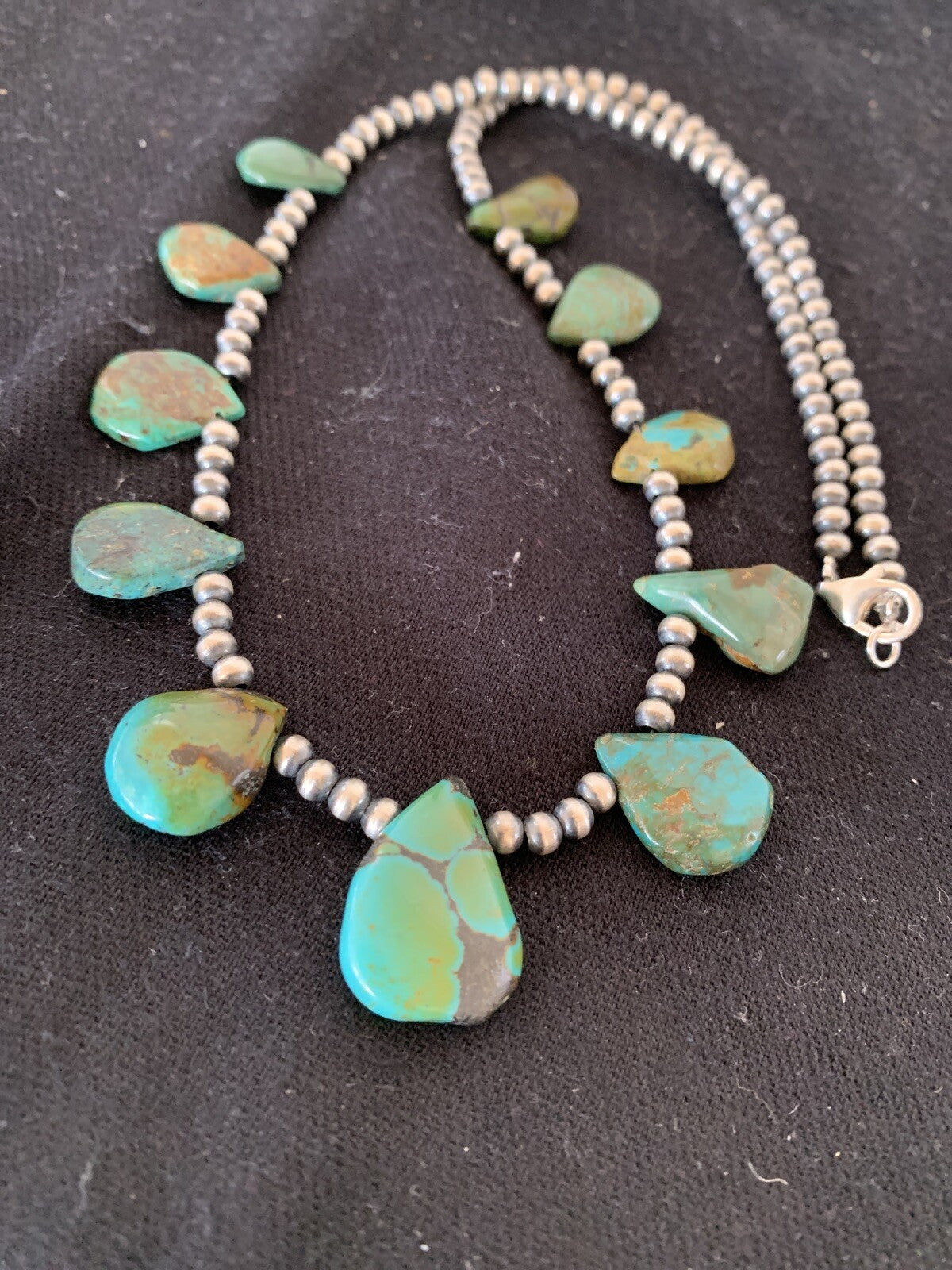 Green Royston Turquoise Navajo Pearls Sterling Silver 20" Necklace 00484