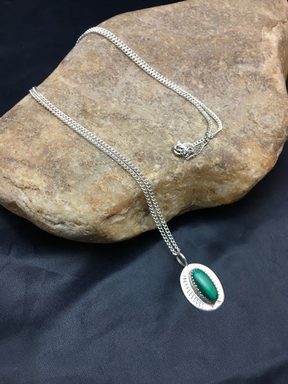 Green Malachite Pendant Navajo Sterling Silver Necklace 08953