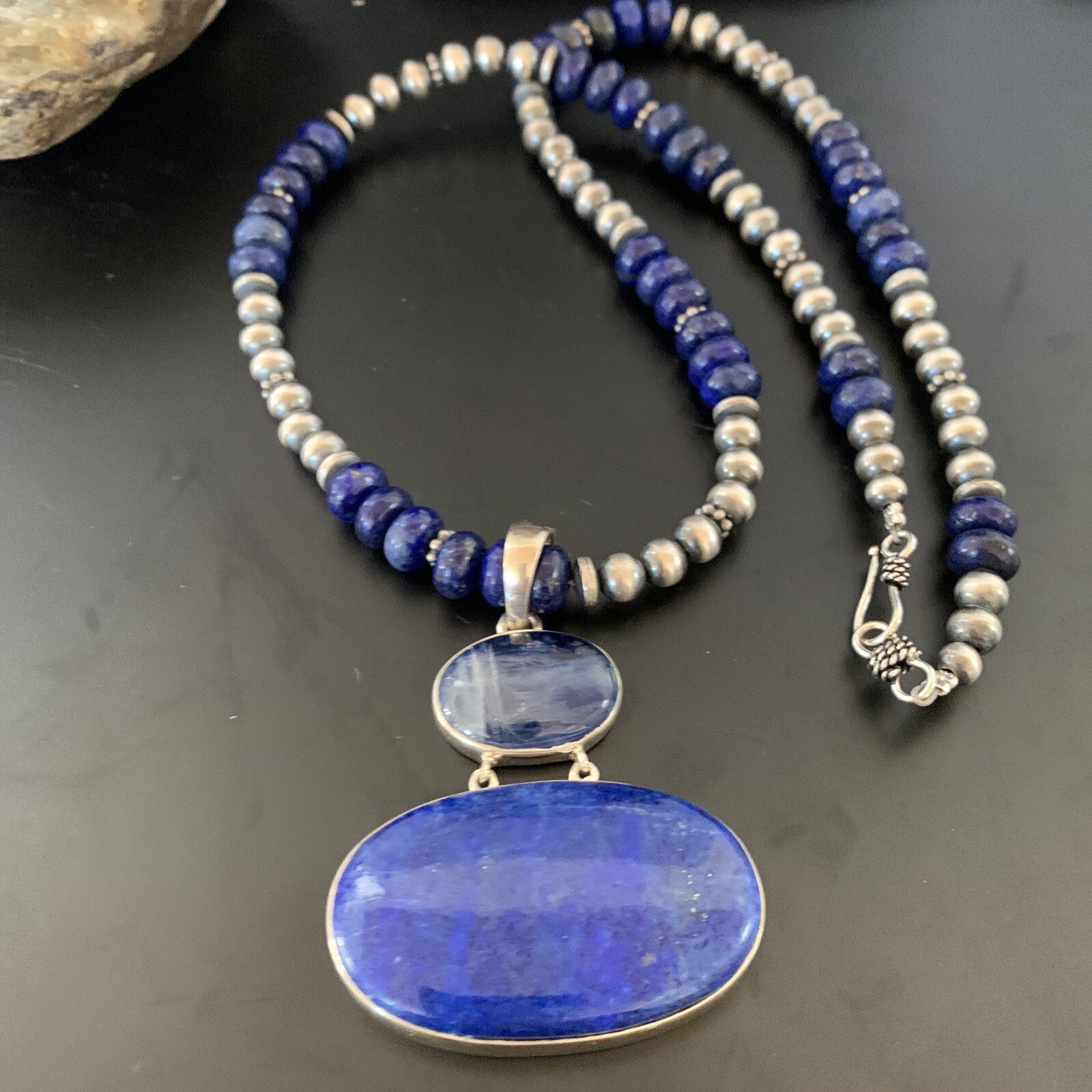 Lapis Lazuli Pendant Navajo Pearls Sterling Silver Necklace 11366