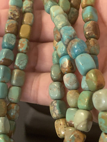 Green Turquoise Navajo Pearls Sterling Silver Native American Necklace 00611