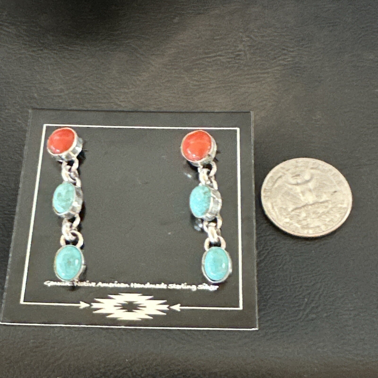 Blue Turquoise Red Spiny MultiColor Navajo Sterling Silver Inlay Earrings 18355