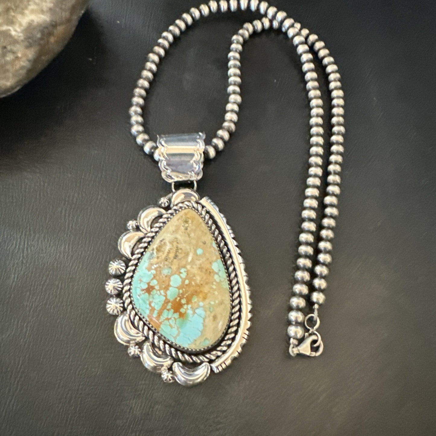 XXL Mens Royston Turquoise Pendant Navajo Pearls Sterling Silver Necklace 18745