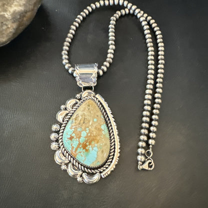 XXL Mens Royston Turquoise Pendant Navajo Pearls Sterling Silver Necklace 18745