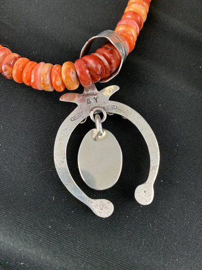 Spiny Oyster Naja Pendant Navajo Sterling Silver Necklace 00238