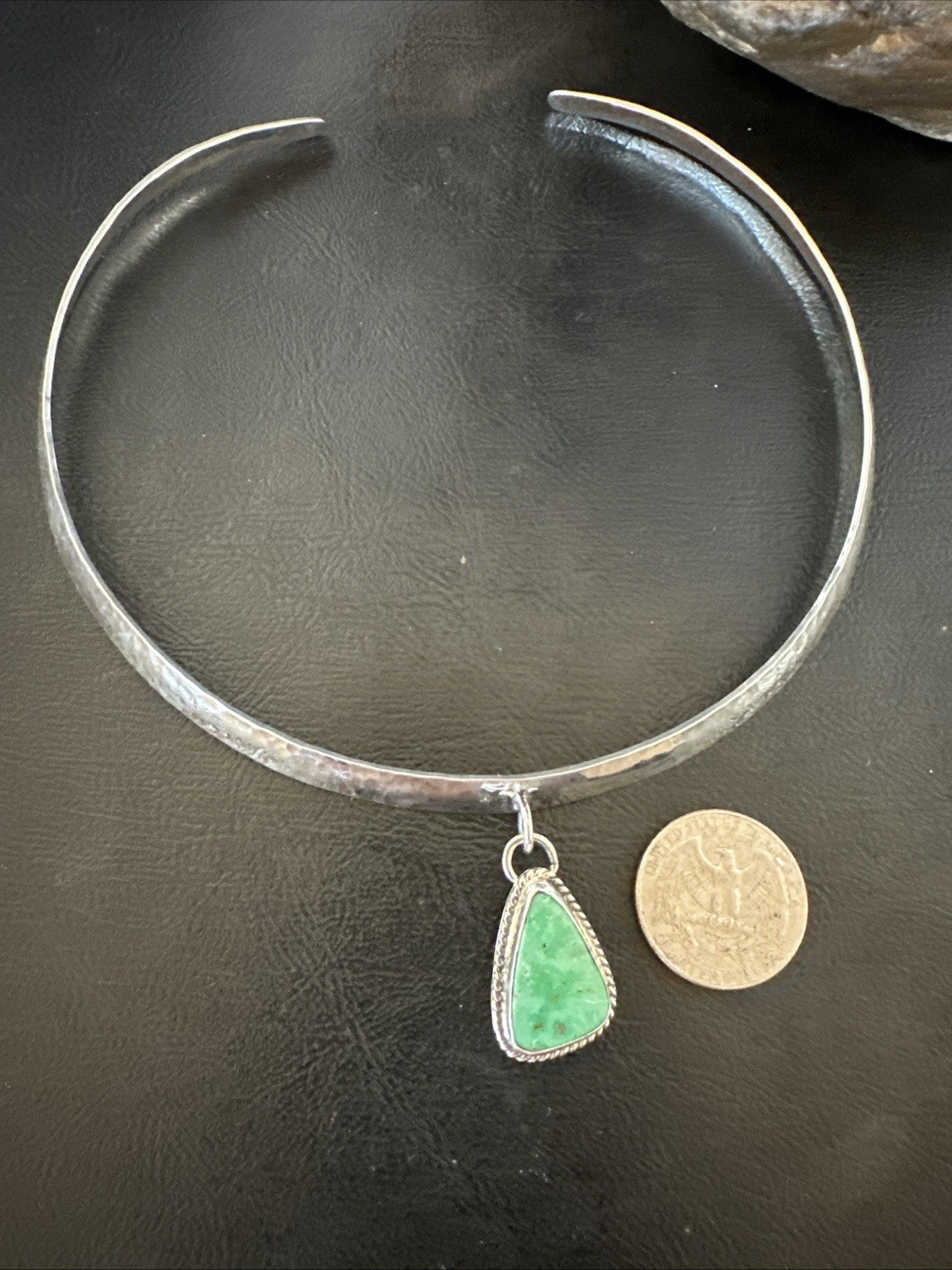 H Joe Navajo Sterling Silver Green Turquoise Collar Choker Necklace 15” 19437