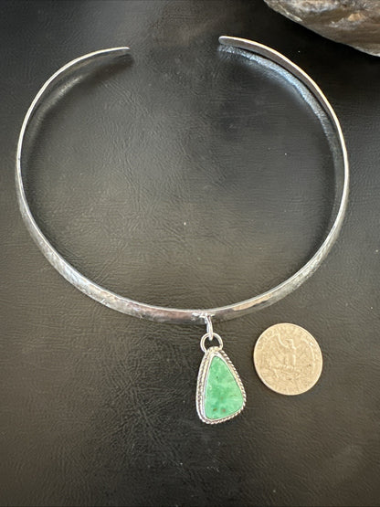 H Joe Navajo Sterling Silver Green Turquoise Collar Choker Necklace 15” 19437