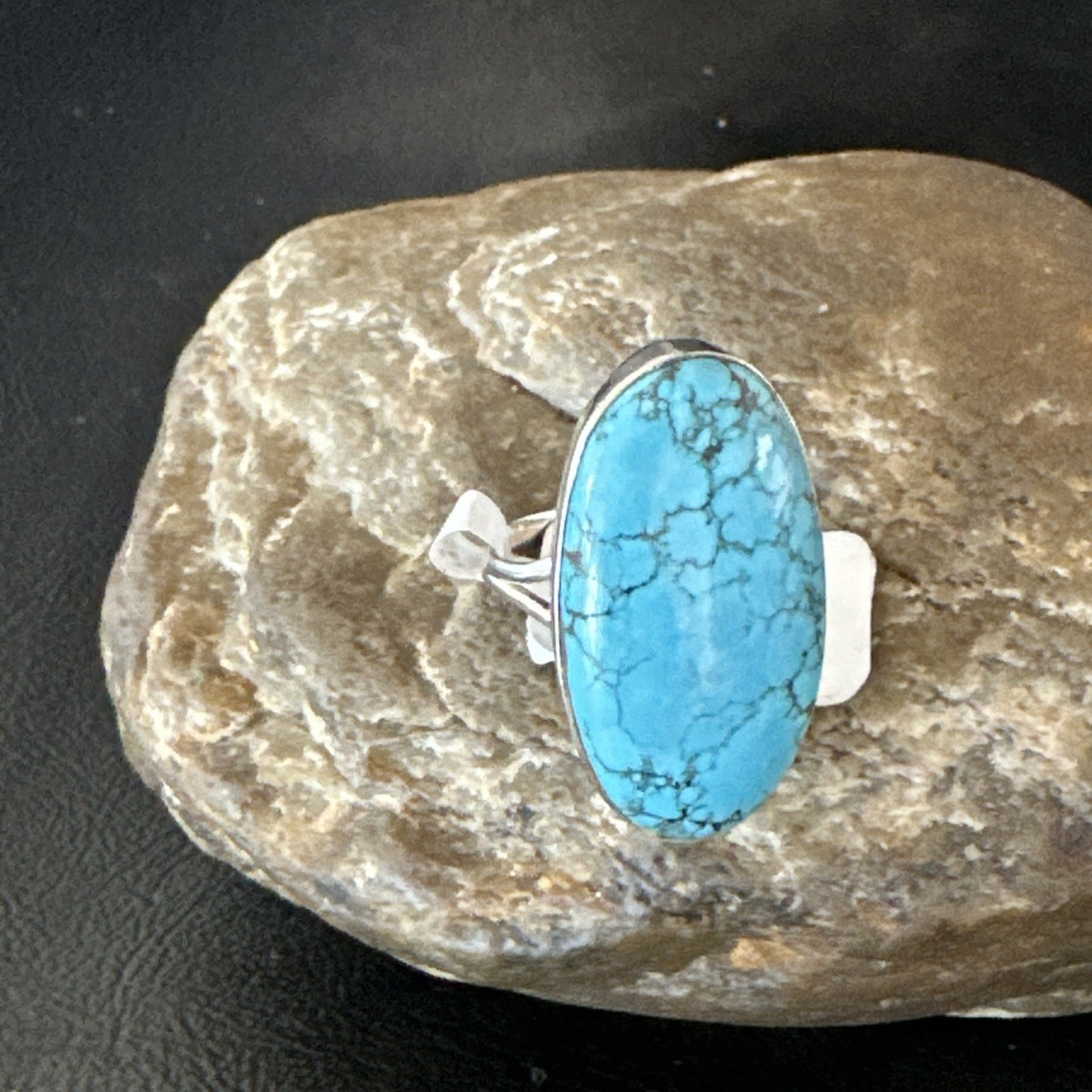 Blue Turquoise#8 Southwestern Sterling Silver Ring Size 8 19749