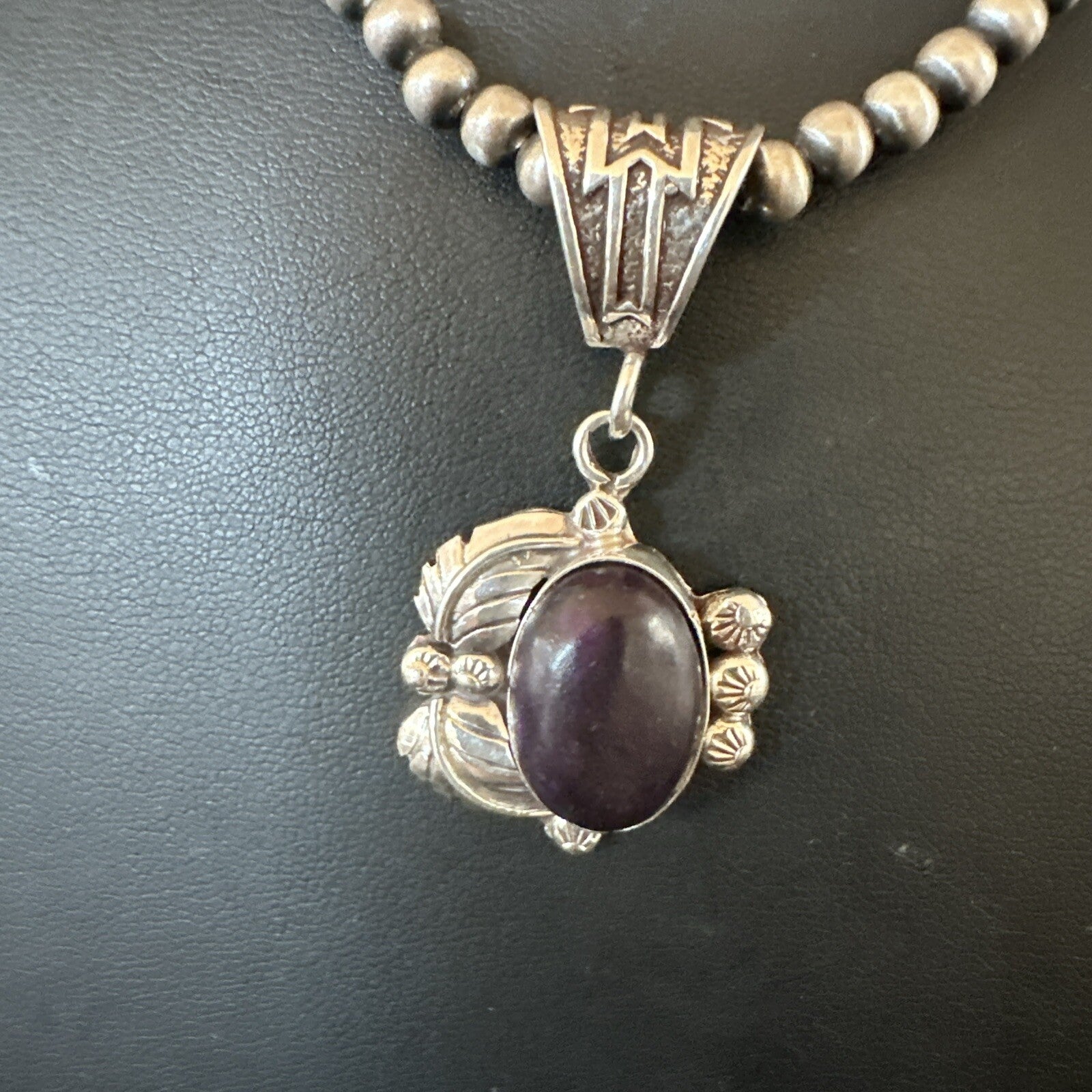 Purple Stone Pendant Navajo Pearls Sterling Silver Necklace 20” 18046