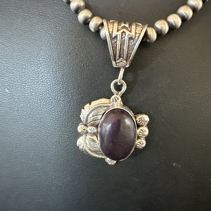 Purple Stone Pendant Navajo Pearls Sterling Silver Necklace 20” 18046