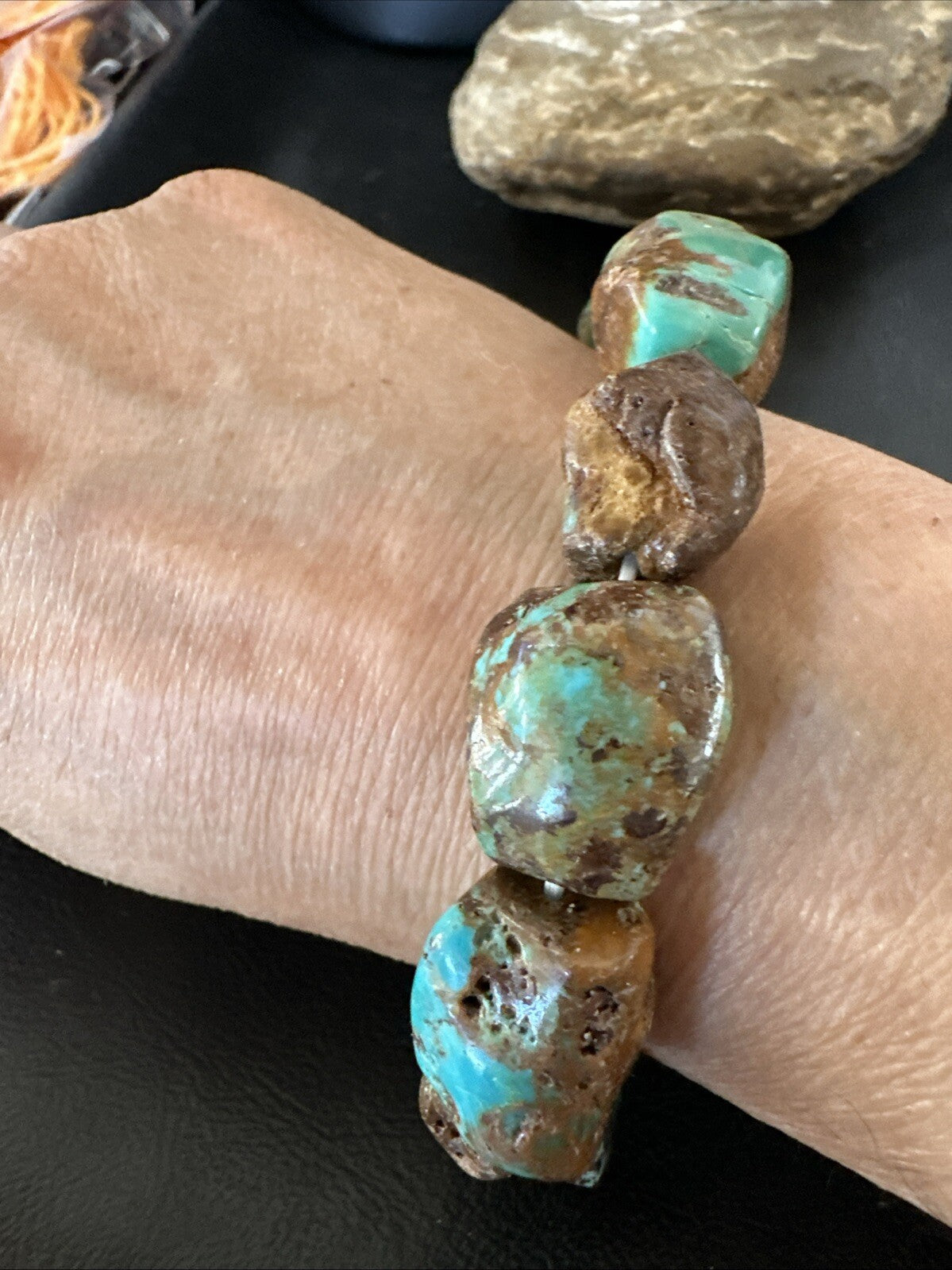 Mens Womens Blue Green Turquoise Stretch Stone Friendship Bracelet 7" 18868
