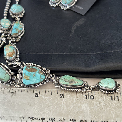 Sterling ROYSTON LARIAT Necklace 26” Women Navajo Turquoise Silver Earring 19598