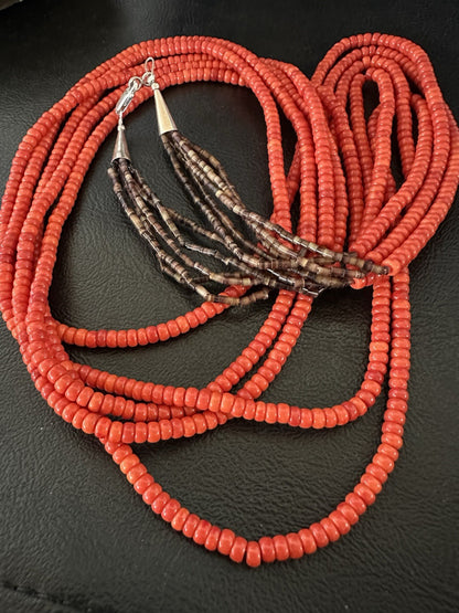 Red Spiny Stabilized 5 Strand Bead Heishi Shell 28” 19396