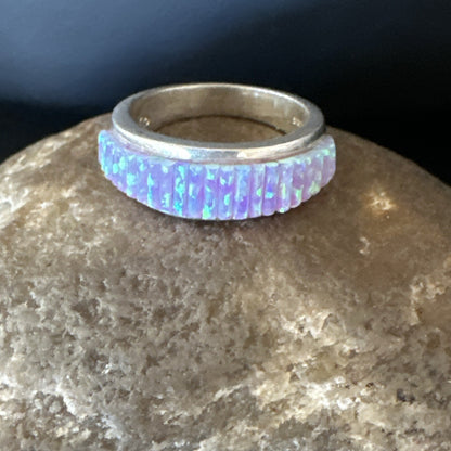 Pink Opal Navajo Sterling Silver Band Inlay Ring Size 6 18783
