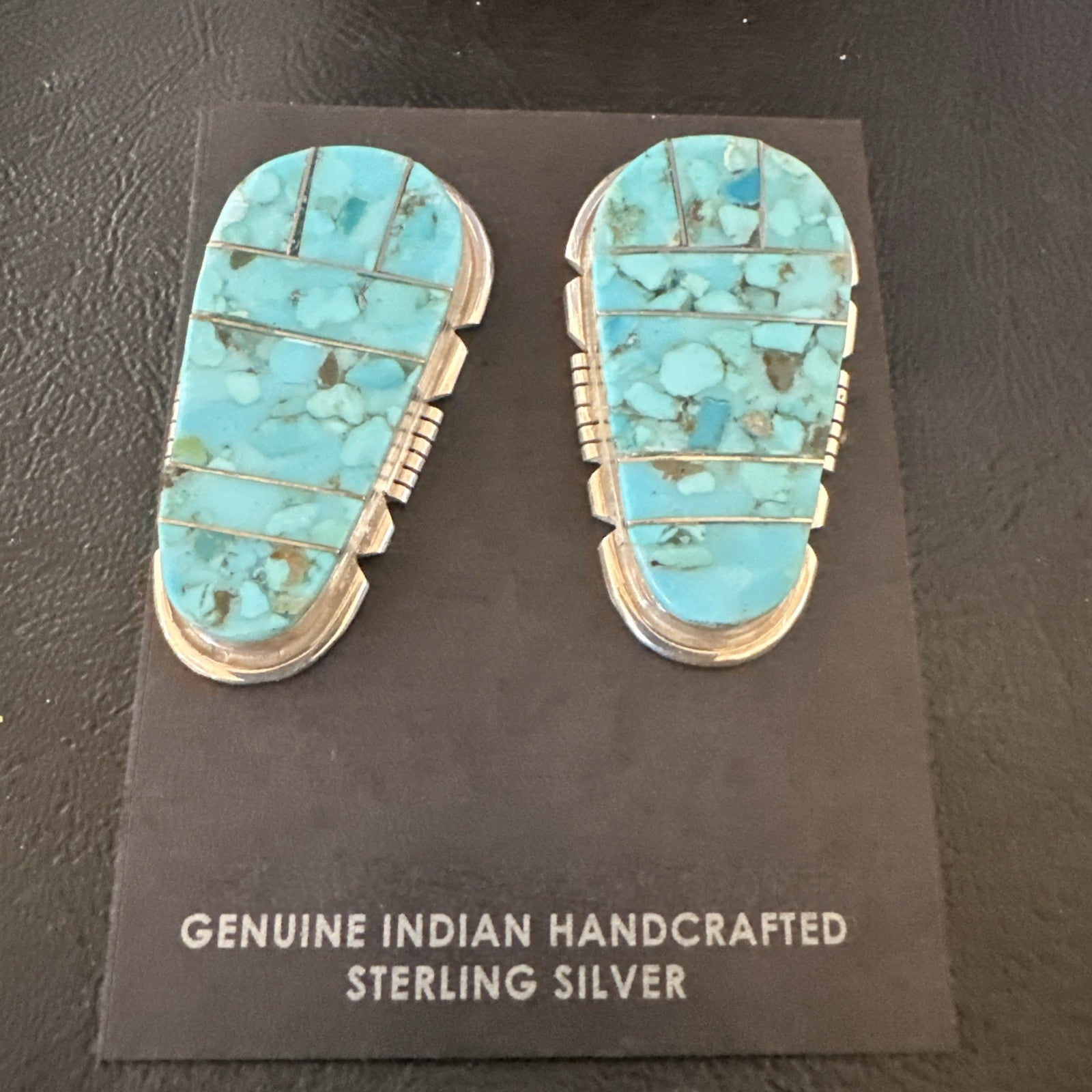 New Inlay Blue Kingman Turquoise Sterling Silver Earrings 1.5” 19097
