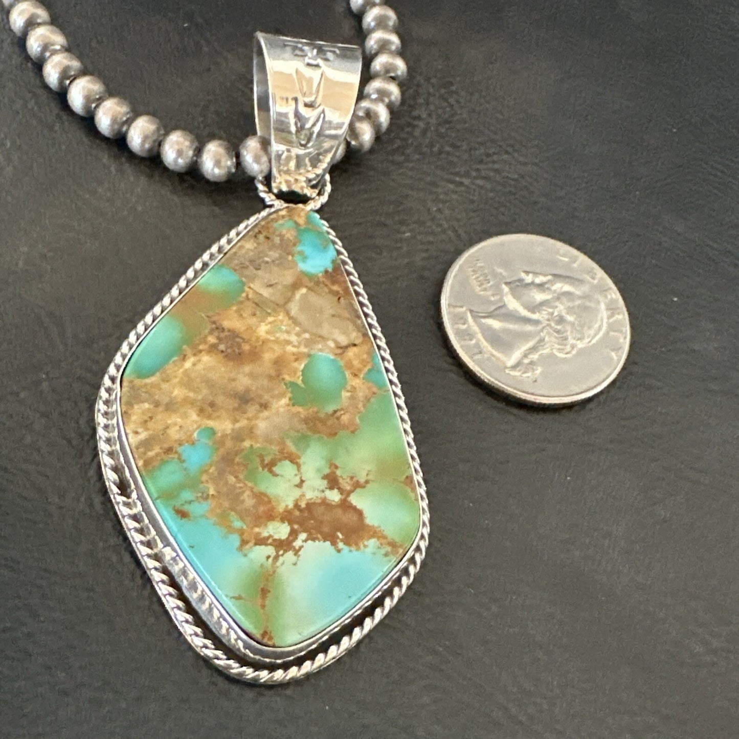 Mens Women Navajo Sterling Silver Green Royston Turquoise Necklace Pendant 18050