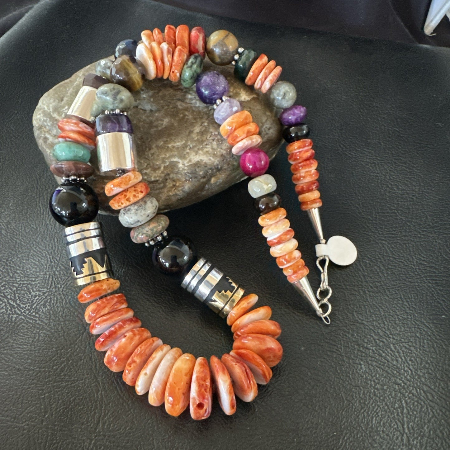 Tommy Rosita Singer T R Sterling Silver Orange Spiny Onyx Necklace 20in 19411