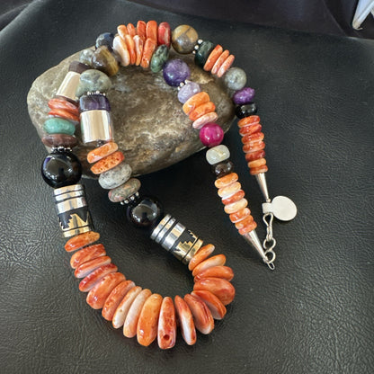 Tommy Rosita Singer T R Sterling Silver Orange Spiny Onyx Necklace 20in 19411