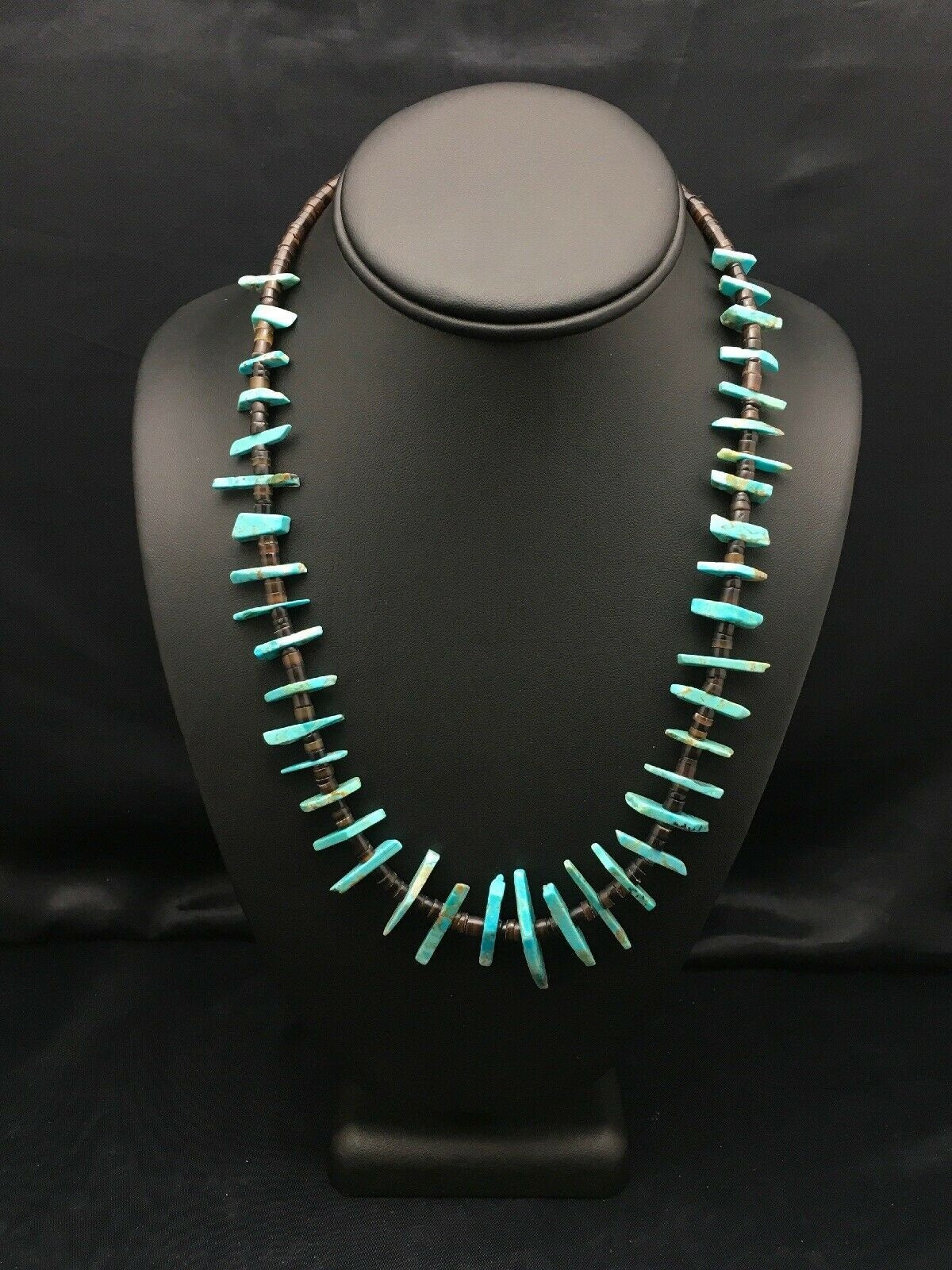 Navajo Green Turquoise Bone Bead Necklace Sterling Silver 20" 4044