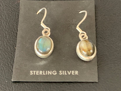 Native American Navajo Blue Labradorite Sterling Silver Dangle Earrings 13069