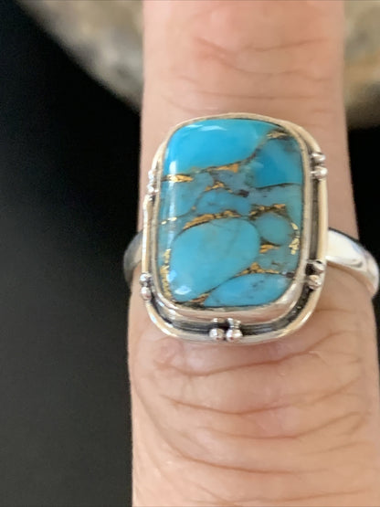 Native Mohave Navajo Sterling Silver Blue Turquoise Ring Size 7 11422