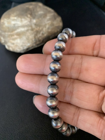 Native American Navajo 8mm Beads 8” Sterling Silver Bracelet 99988