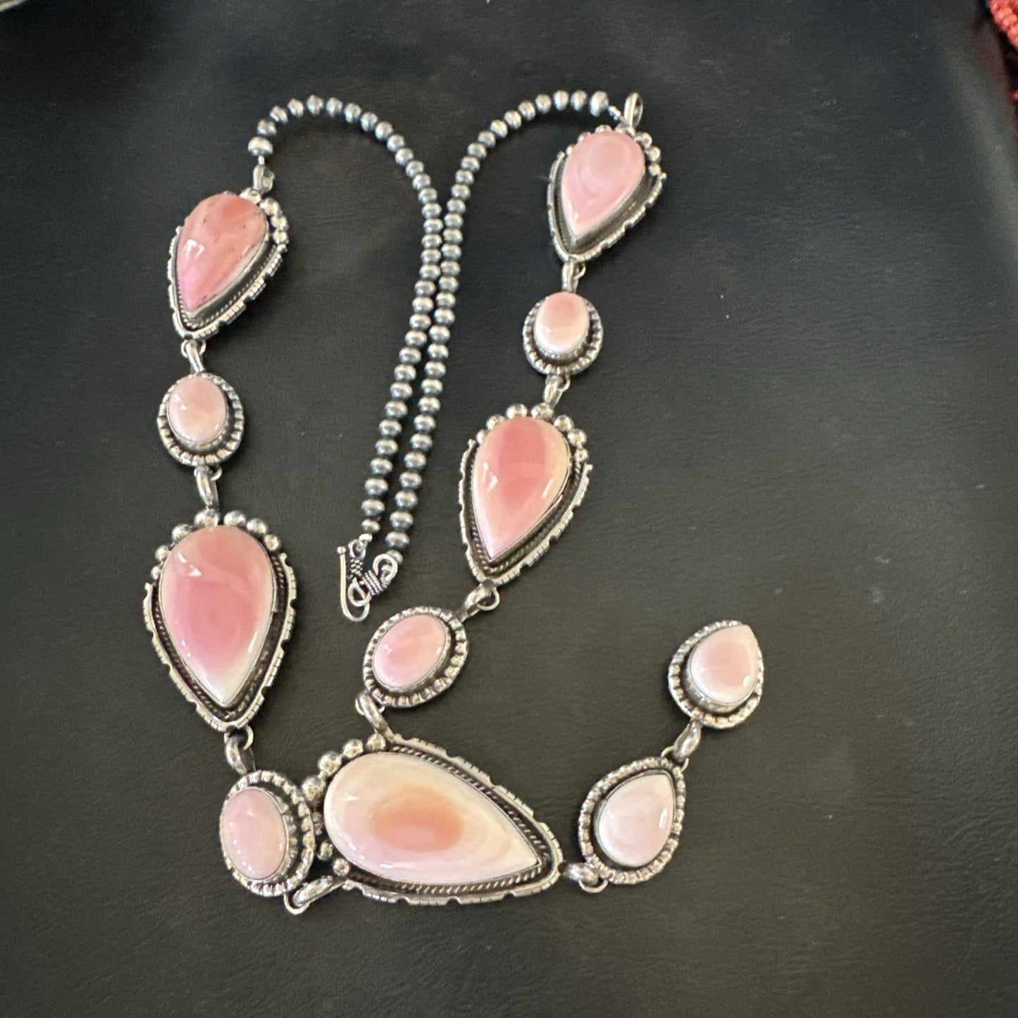 Pink Queen Conch Lariat Necklace Navajo Sterling Silver Pendant 28" 19334