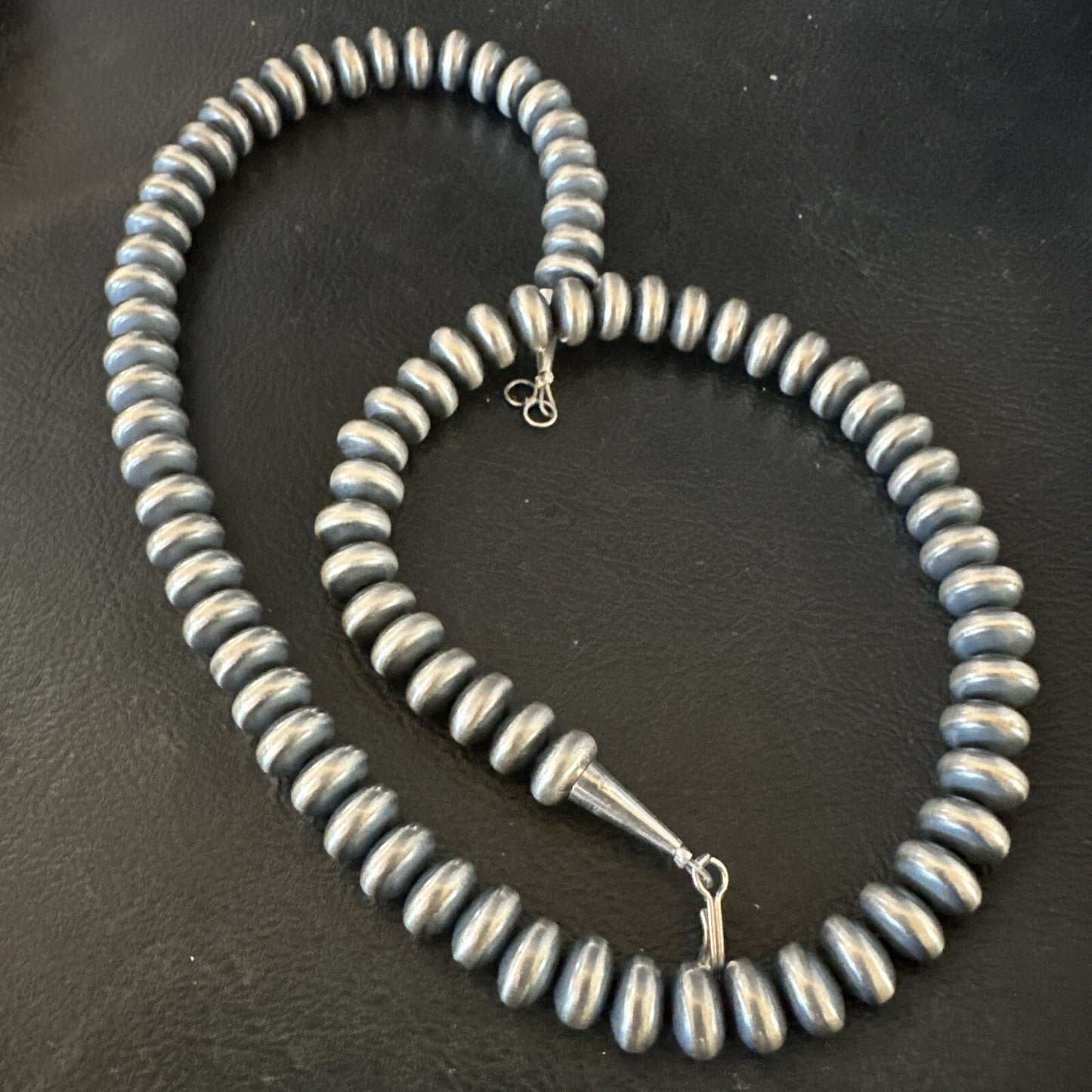 Native 8mm Saucer Sterling Silver Navajo Pearls 19" Hook Eye Cone Necklace 17823