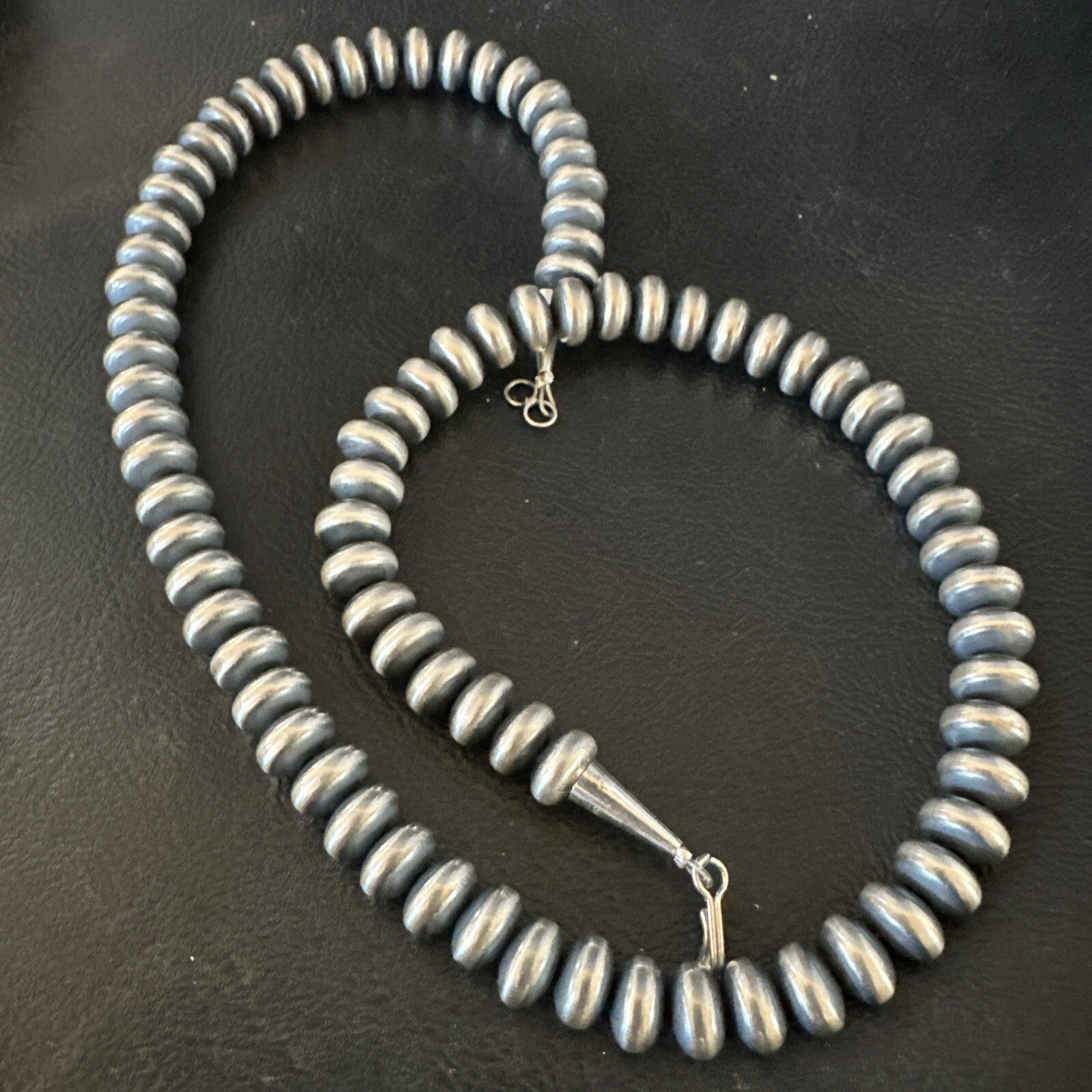 Native 8mm Saucer Sterling Silver Navajo Pearls 19" Hook Eye Cone Necklace 17823