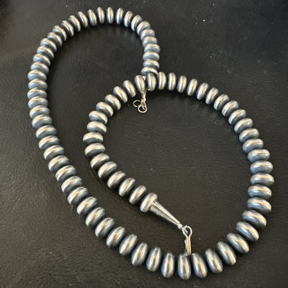Native 8mm Saucer Sterling Silver Navajo Pearls 19" Hook Eye Cone Necklace 17823