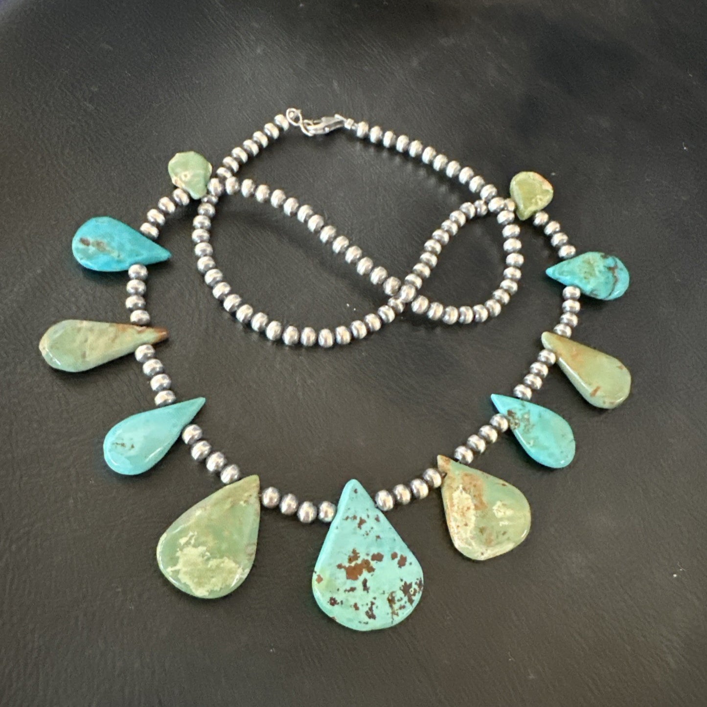 Blue Green Turquoise Navajo Pearls Sterling Silver 20" Necklace 19245