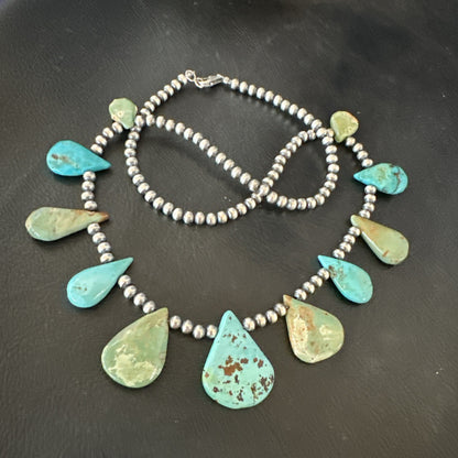 Blue Green Turquoise Navajo Pearls Sterling Silver 20" Necklace 19245