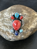 Cluster Blue Turquoise Spiny Oyster Onyx Ring Size 9 | Sterling Silver | Authentic Native American Handmade | 18561