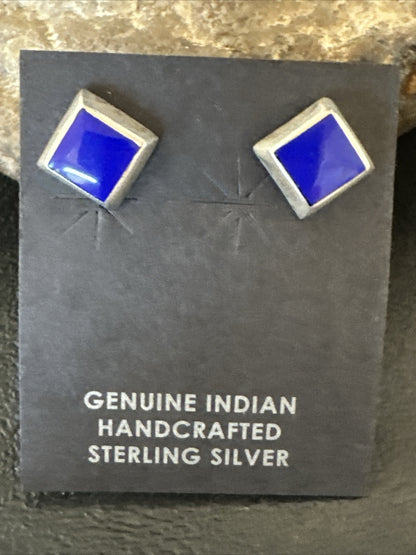 Blue Lapis Sterling Silver  Post Stud Earrings 0.25" 1063