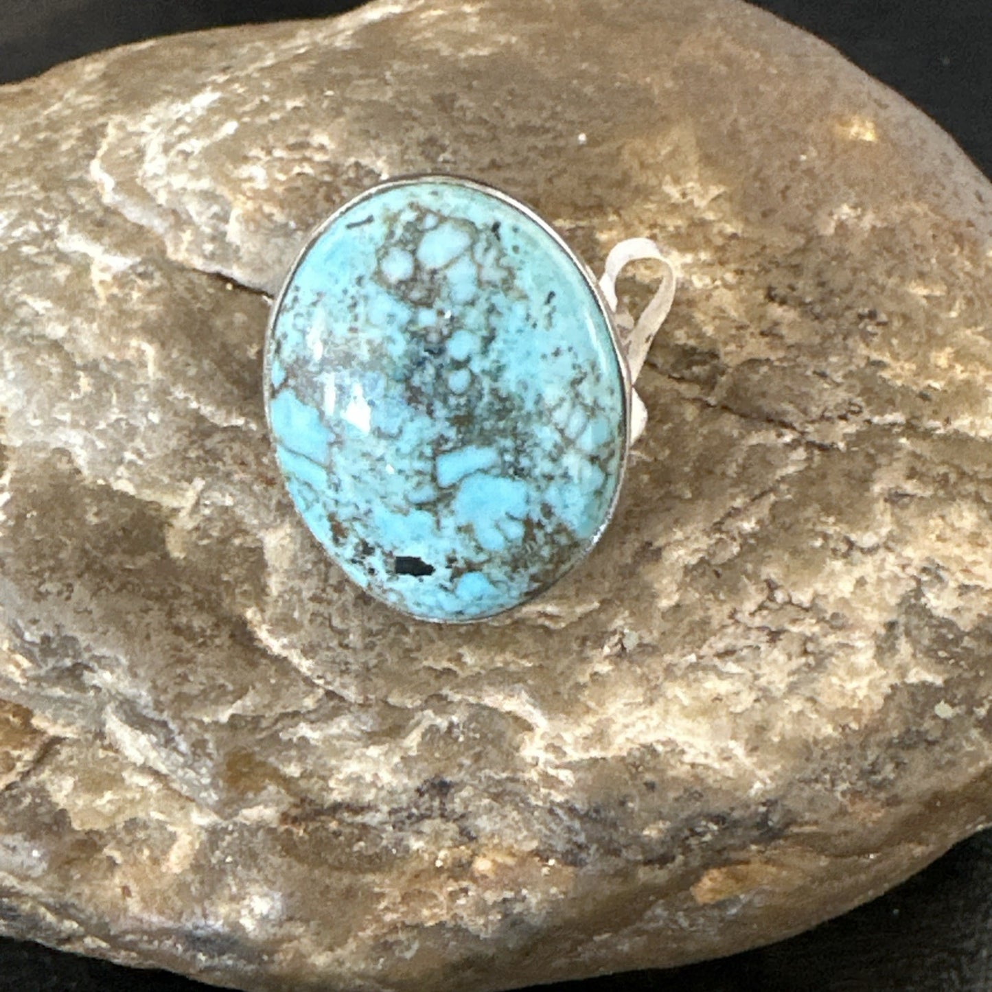 Blue Turquoise#8 Southwestern Sterling Silver Ring Size 8 19747