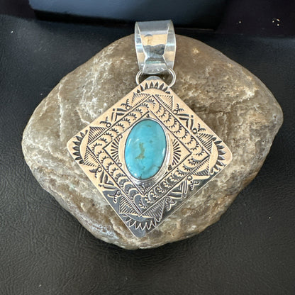 Men Women Blue Kingman Turquoise Pendant Navajo Sterling H Joe 19520