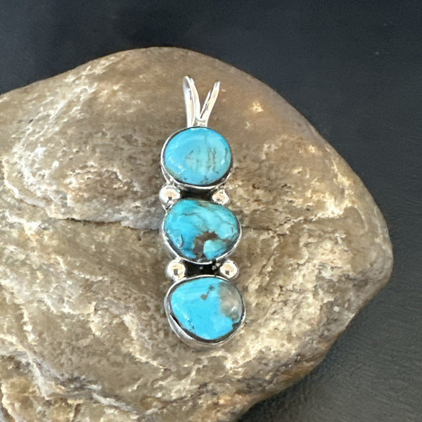 Blue Turquoise 3 Stone Navajo Cluster Pendant Only | Sterling Silver | Authentic Native American Handmade | 18347