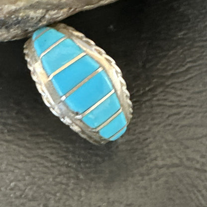 Native American Indian Navajo Blue Turquoise Inlay Band Ring Sz 8 17970
