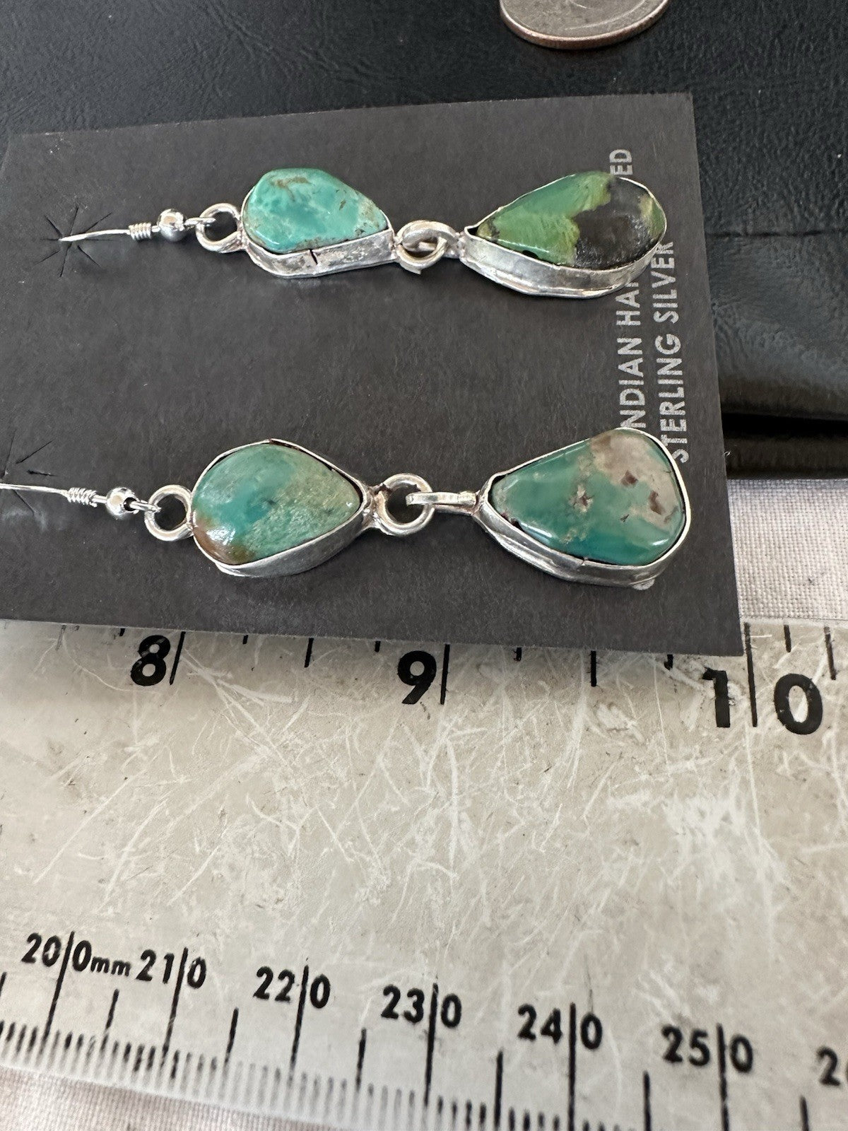 Green Royston Turquoise Navajo Sterling Silver Dangle Earrings 19370