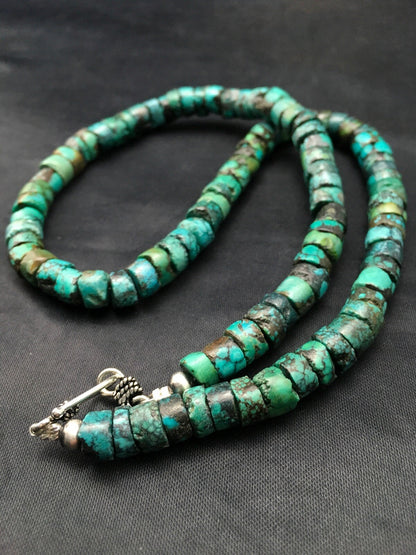 Turquoise 8mm Heishi Southwestern Sterling Silver Beads Necklace 20" 4348