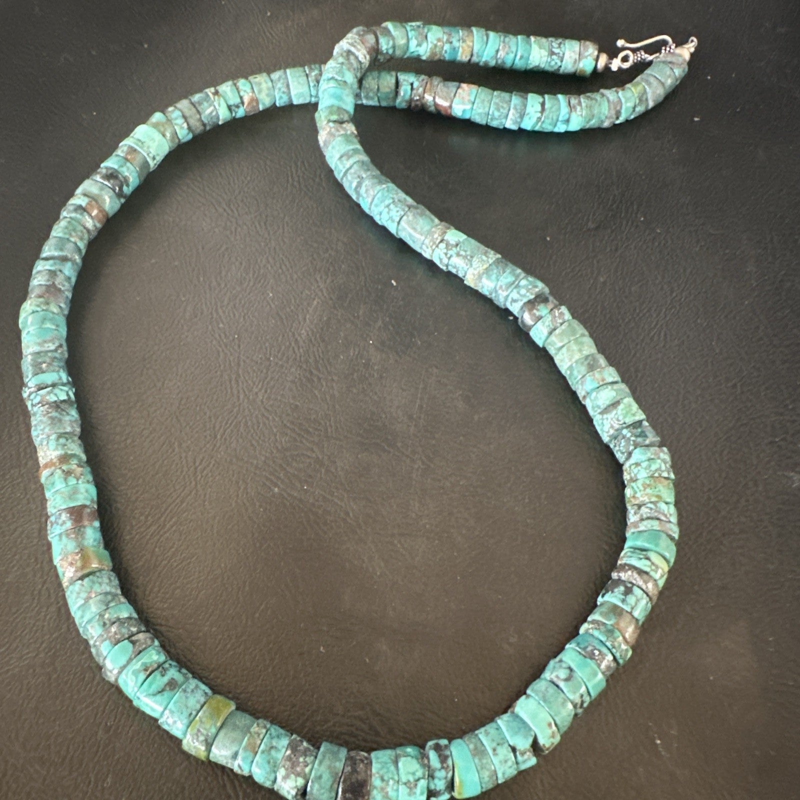 Navajo Turquoise 8mm Heishi Sterling Silver Bead Necklace 24" 19035