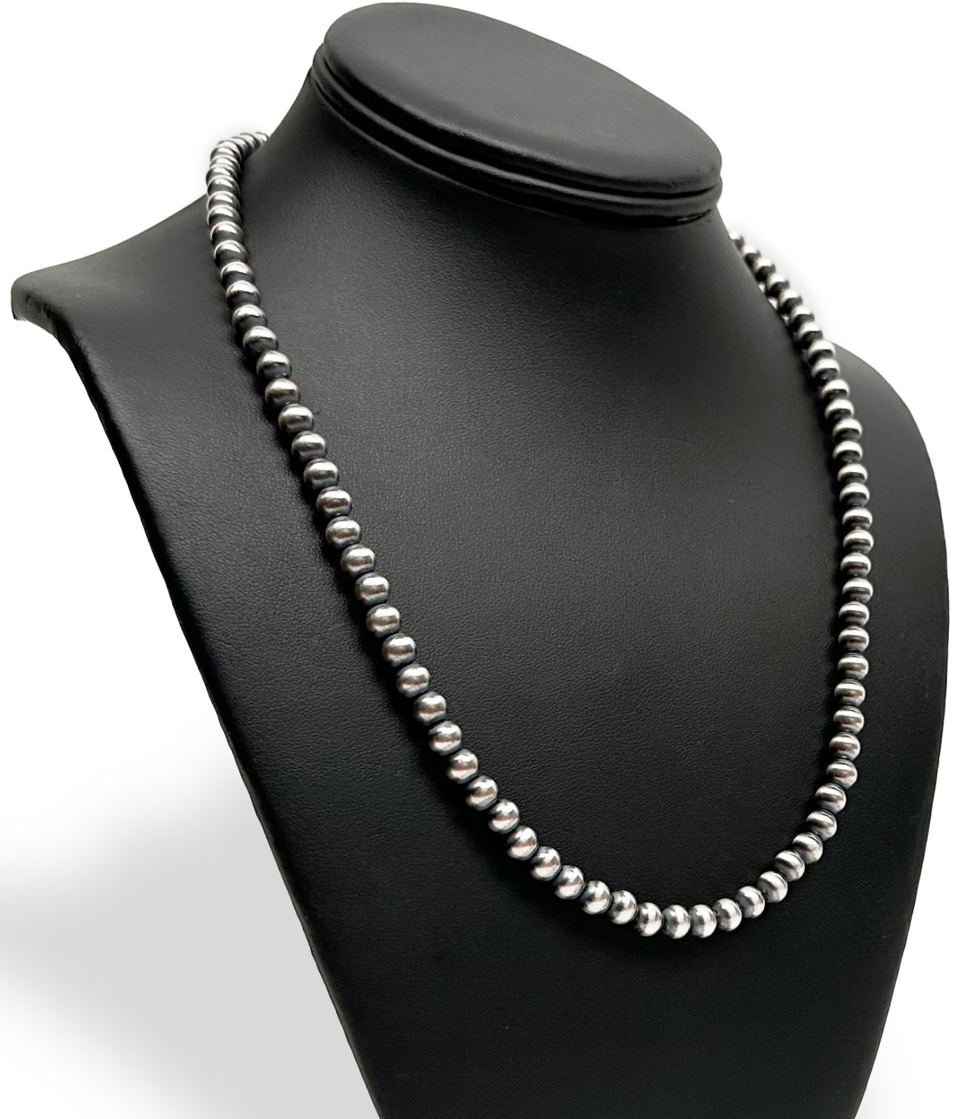 Native American 6mm Sterling Silver Navajo Pearls 21" Single Strand Necklace