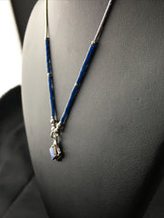 Girls Opal Pendant Lapis Beads Necklace 15" | Sterling Silver | Authentic Native American Handmade | 10124