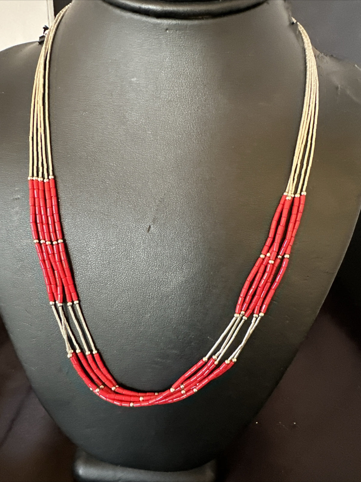 Red Coral Heishi Liquid Sterling Silver 5S Necklace 20" 17739