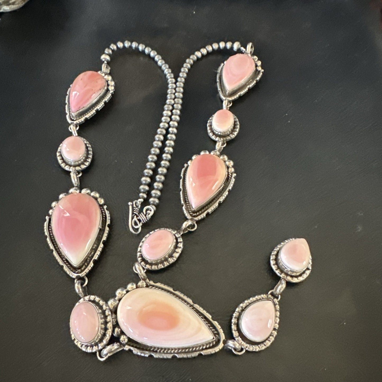 Pink Queen Conch Lariat Necklace Navajo Sterling Silver Pendant 28" 19334