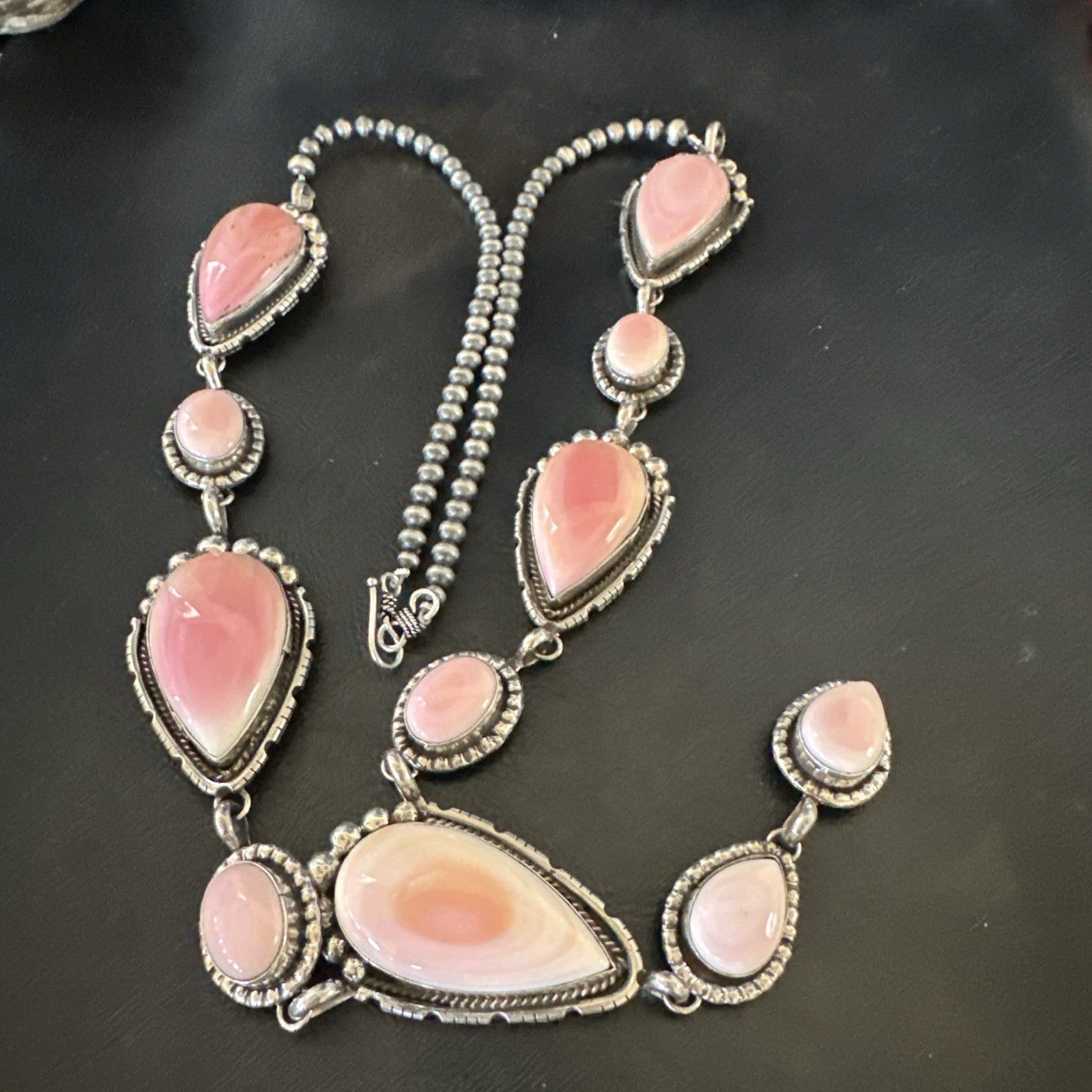 Pink Queen Conch Lariat Necklace Navajo Sterling Silver Pendant 28" 19334
