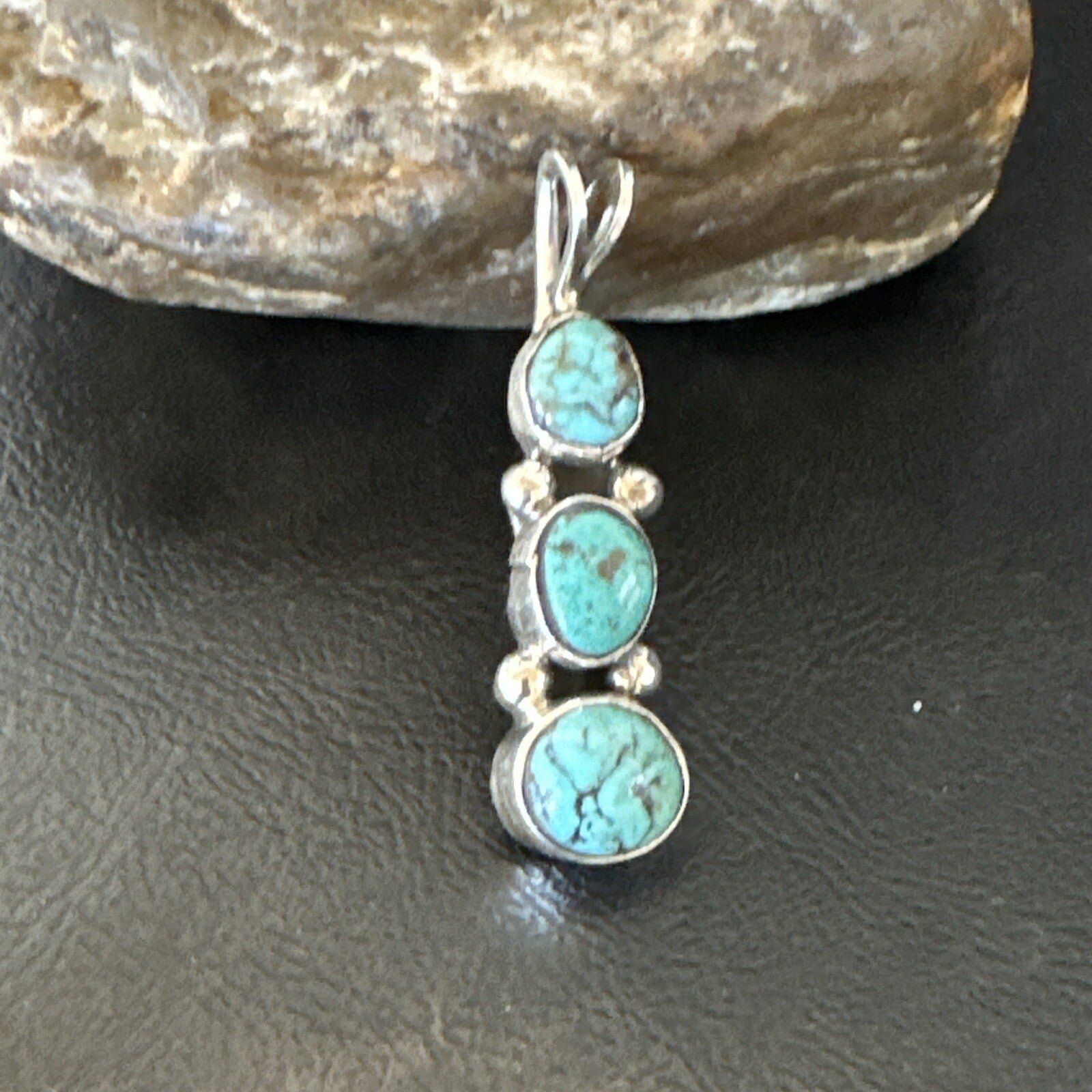 Blue Turquoise 3 Stone Navajo Sterling Silver Cluster Pendant Only 18349