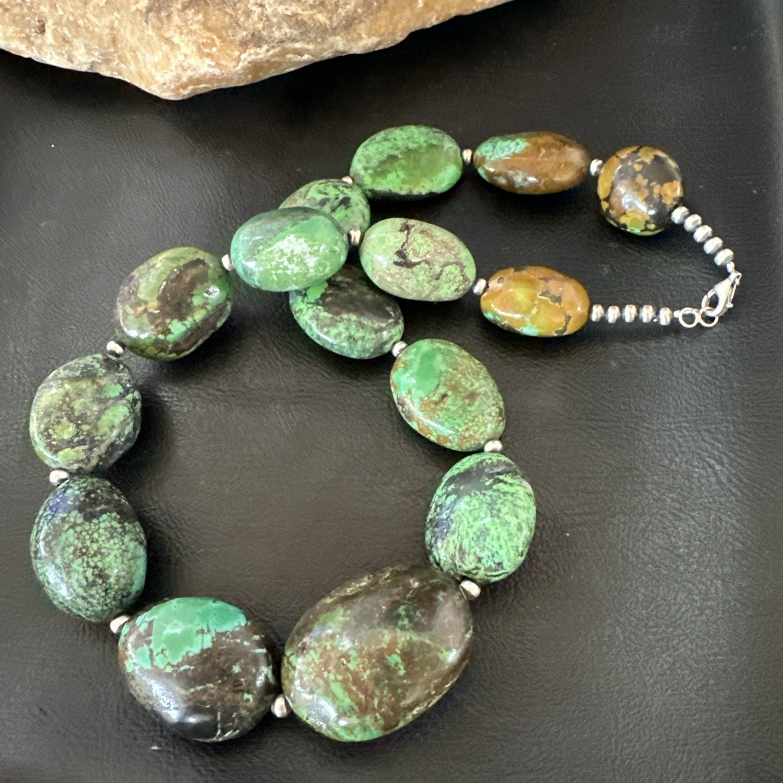 Blue Green Turquoise Chunky Navajo Sterling Silver Necklace 21” 19256